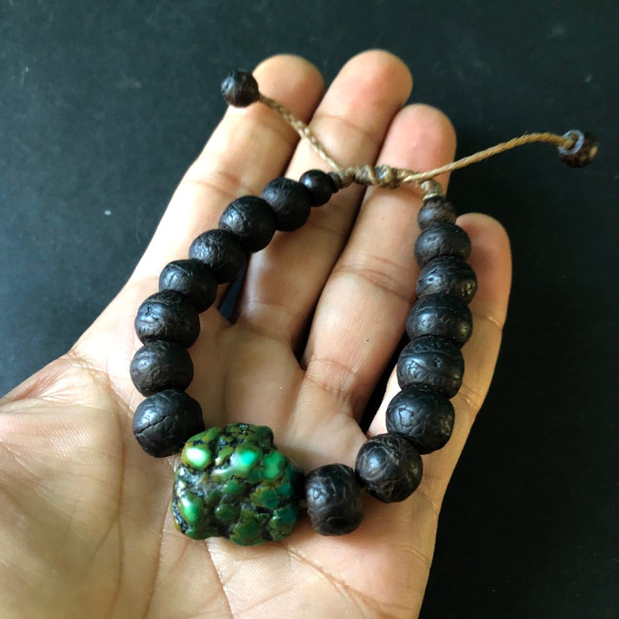 Bodhi Seed Bead And RawTurquoise Wrist Mala
