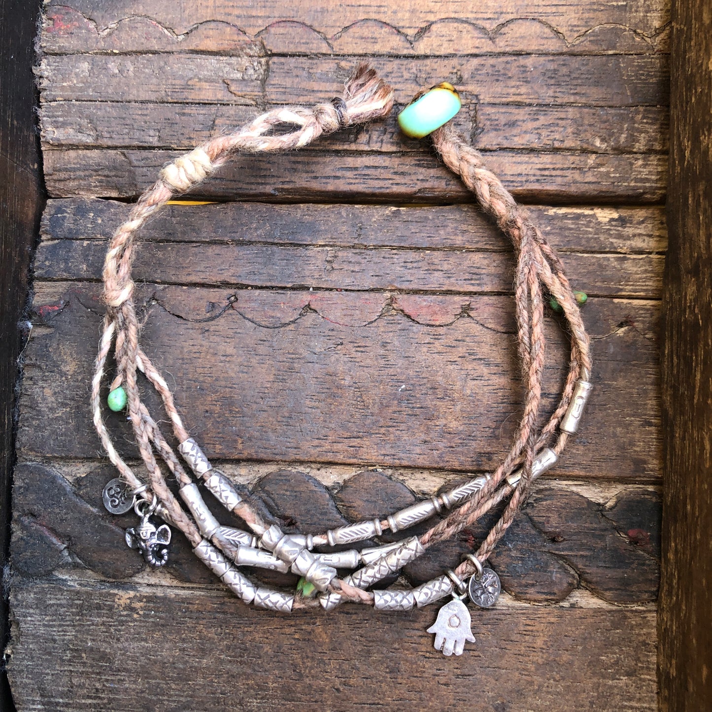 Natural Hemp Silver Beaded Bracelet