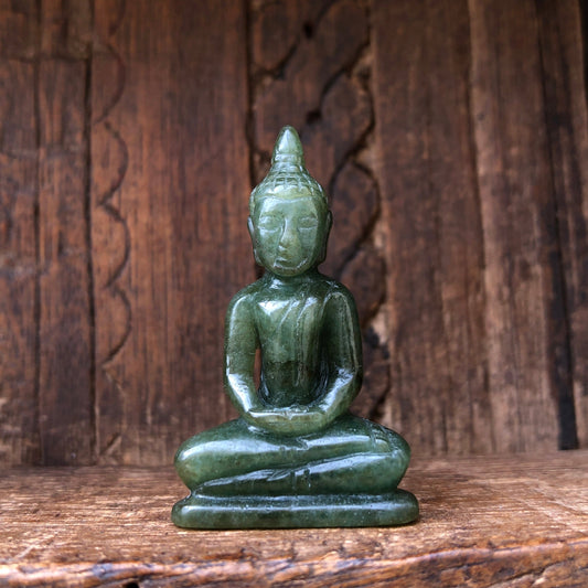 Seated Buddha Figurine In Natural Jade