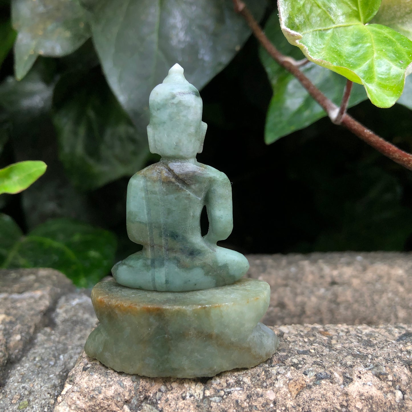 Green Jade Buddha In Dhyani Mudra Gesture Figurine