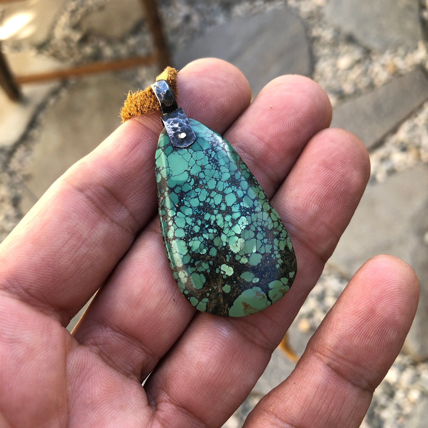 Tibetan Turquoise On Tan Leather Necklace