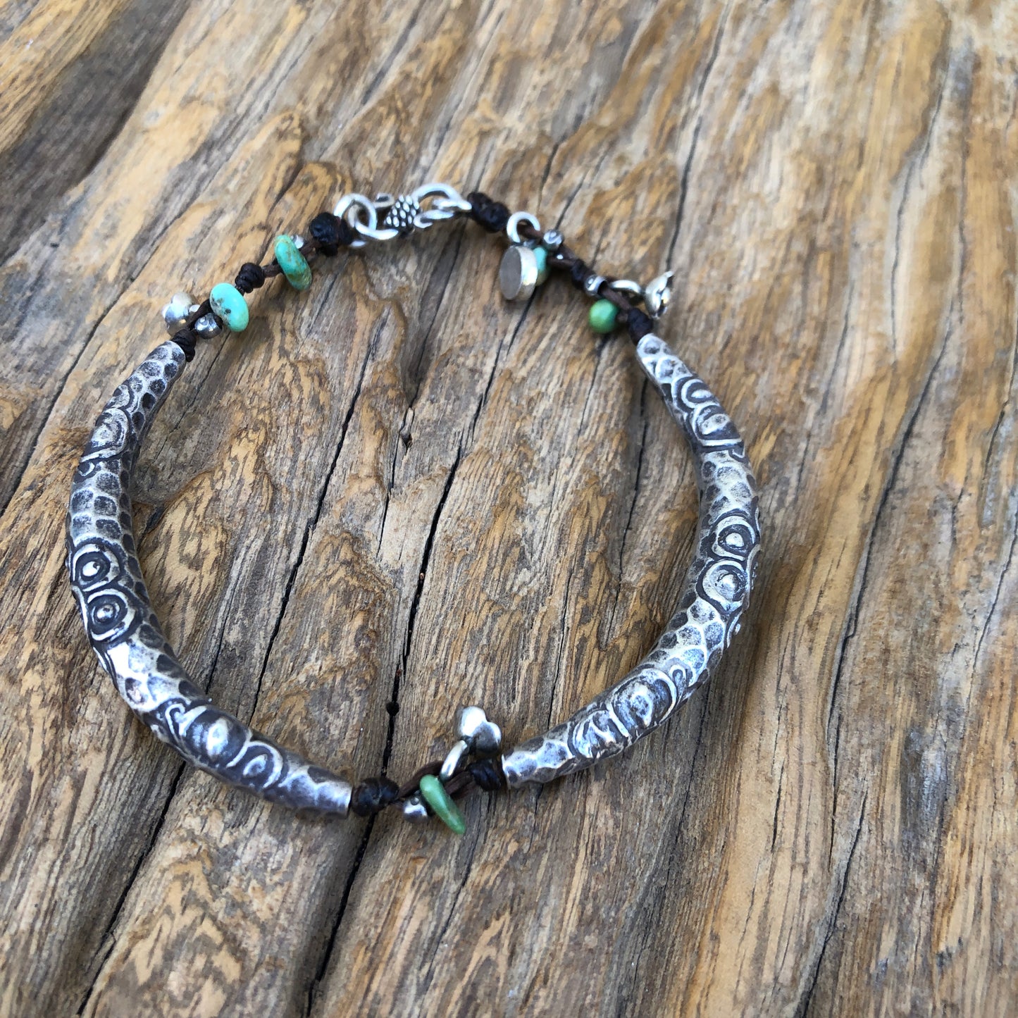 Hilltribe Silver And Natural Arizona Turquoise Beaded Bracelet