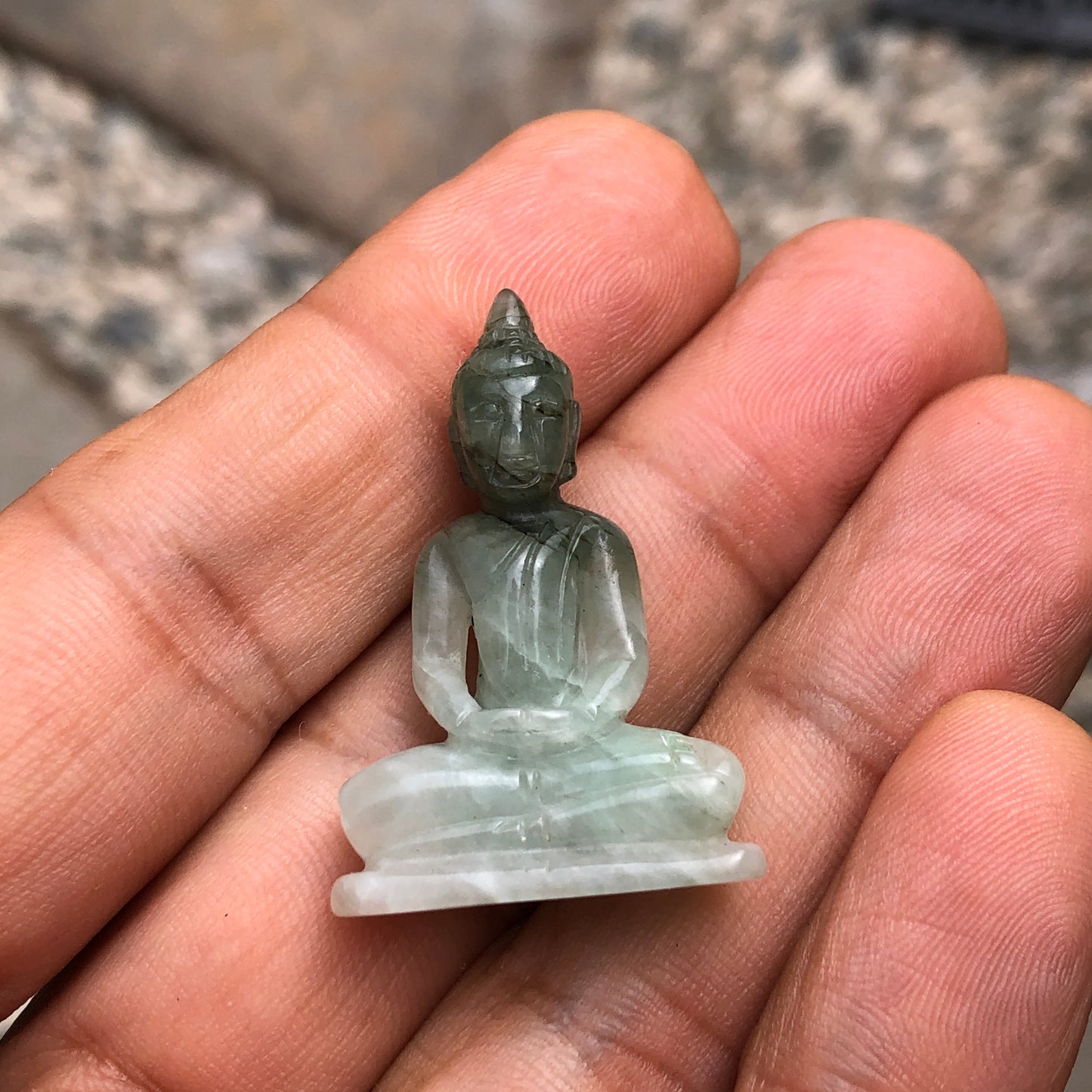 Seated Buddha Figurine In Natural Jade