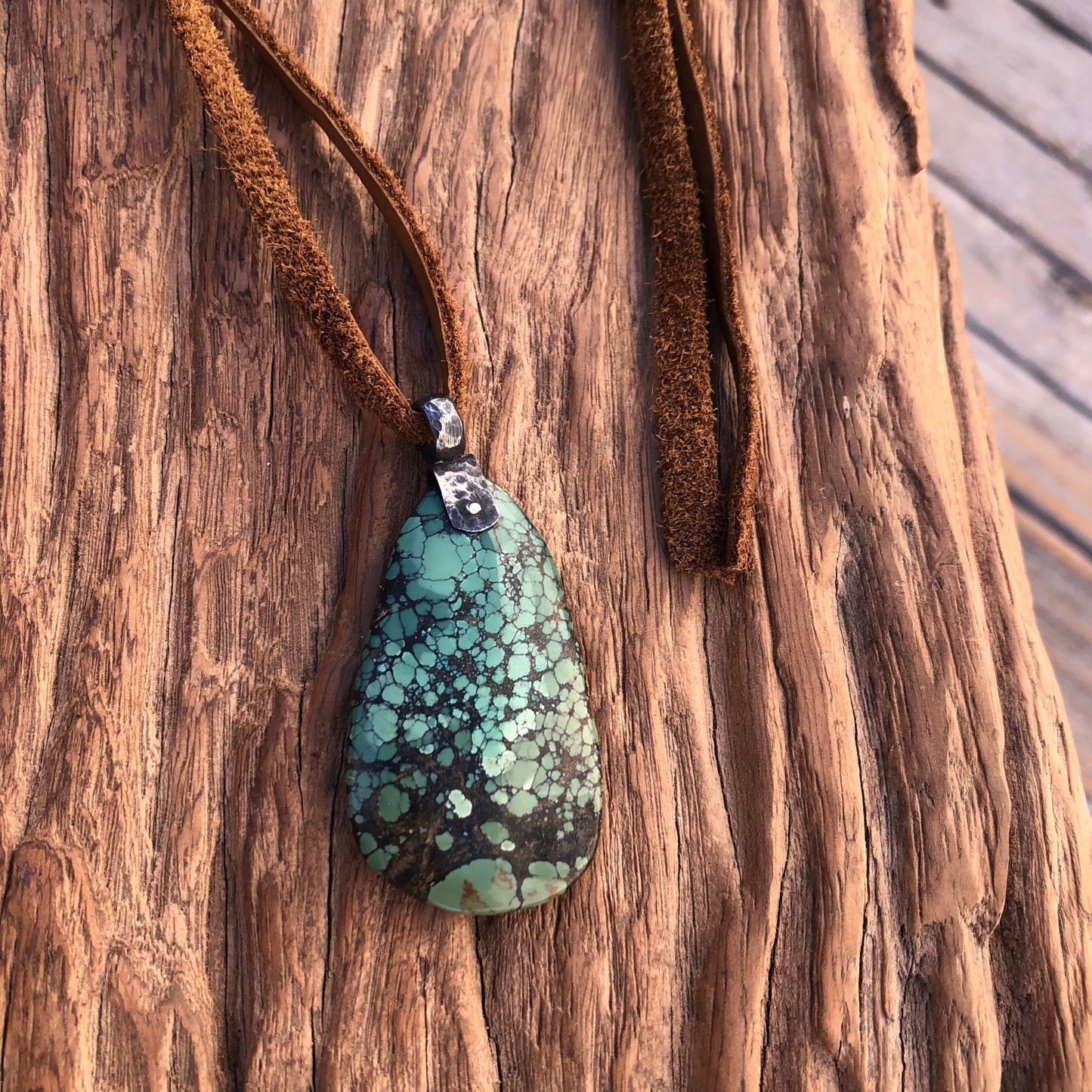 Tibetan Turquoise On Tan Leather Necklace