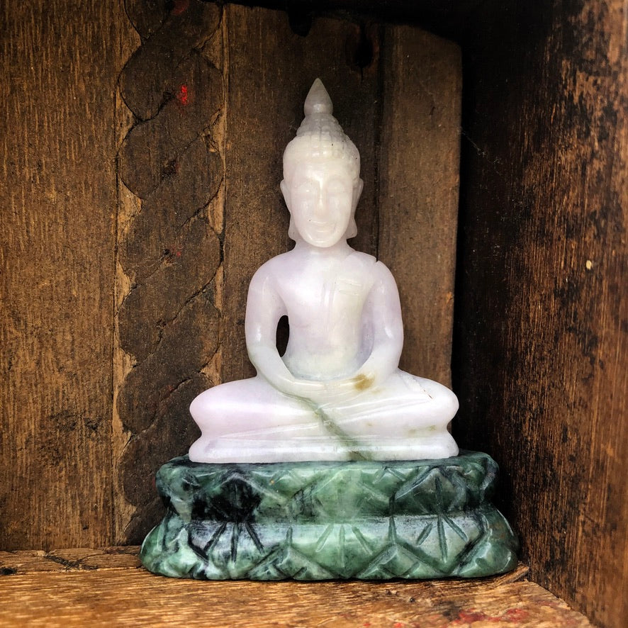 Seated Buddha Figurine In Green Jade - Trendivine