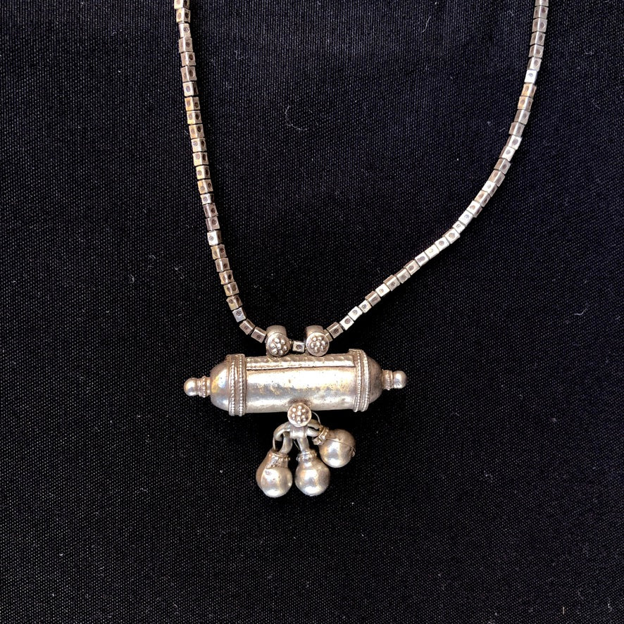 Rajasthani Silver Taviz Amulet Long Necklace