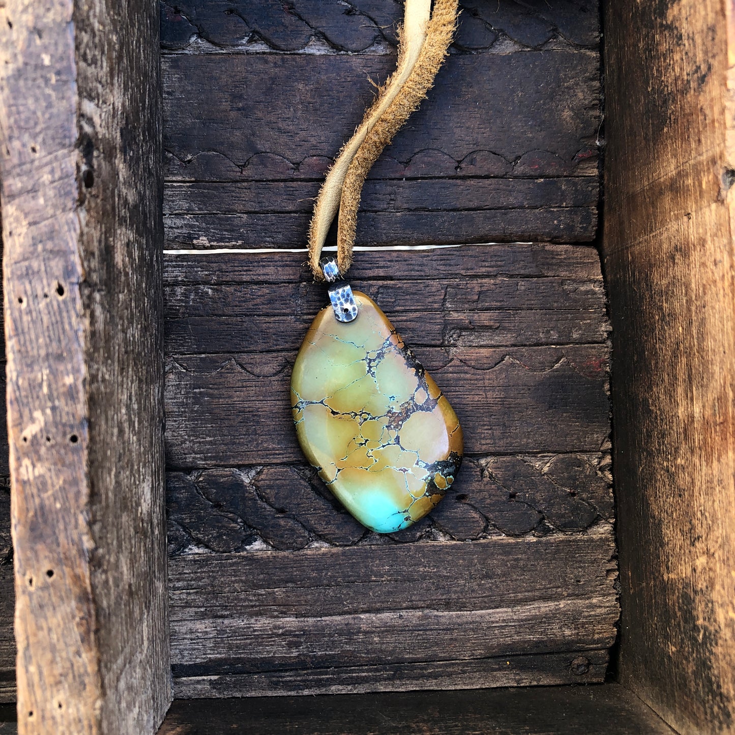 Turquoise Pendant On Tan Leather Lace