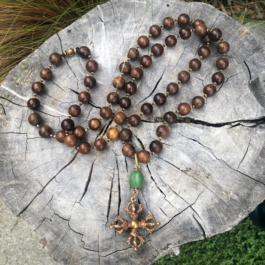 Double Dorje Wood Beaded Long Necklace