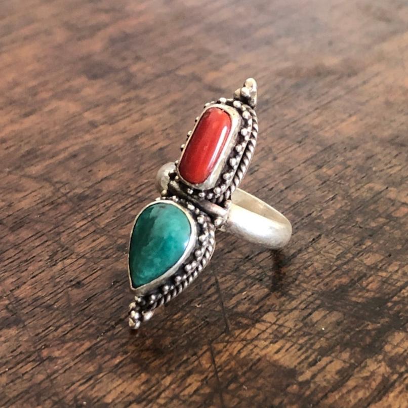 Coral And Turquoise Ring