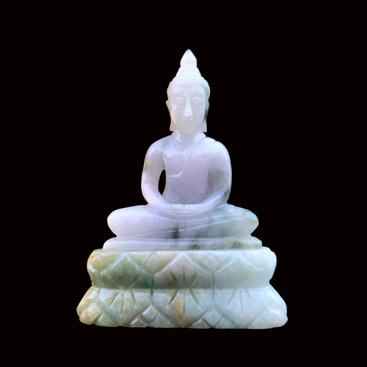 Seated Buddha Figurine In Green Jade