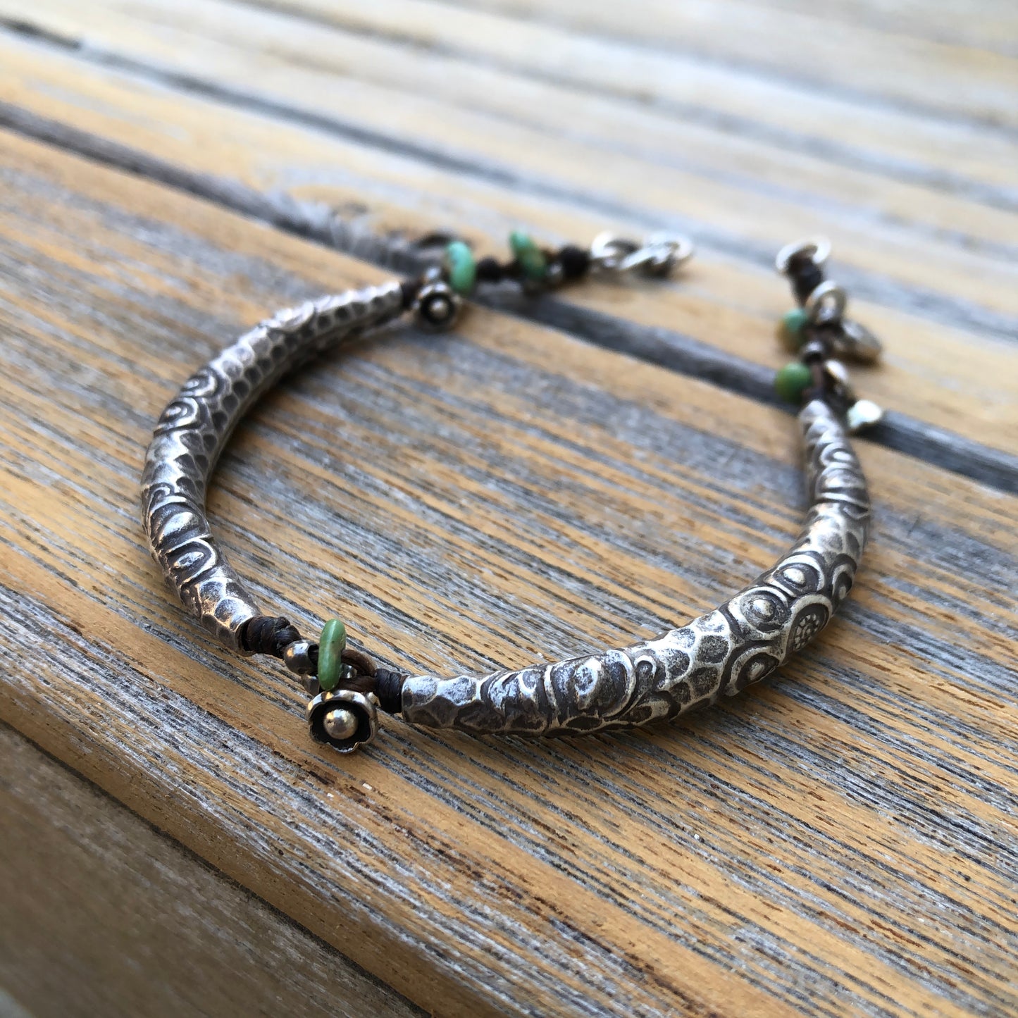 Hilltribe Silver And Natural Arizona Turquoise Beaded Bracelet