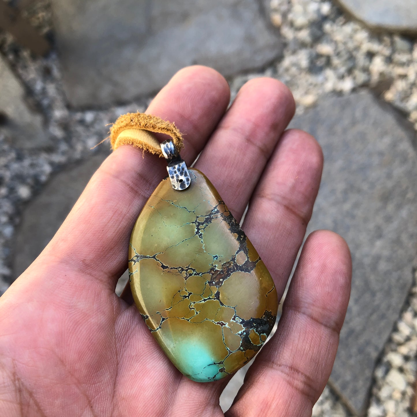 Turquoise Pendant On Tan Leather Lace