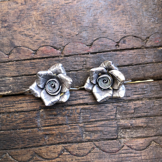 Silver Rose Bud Earrings