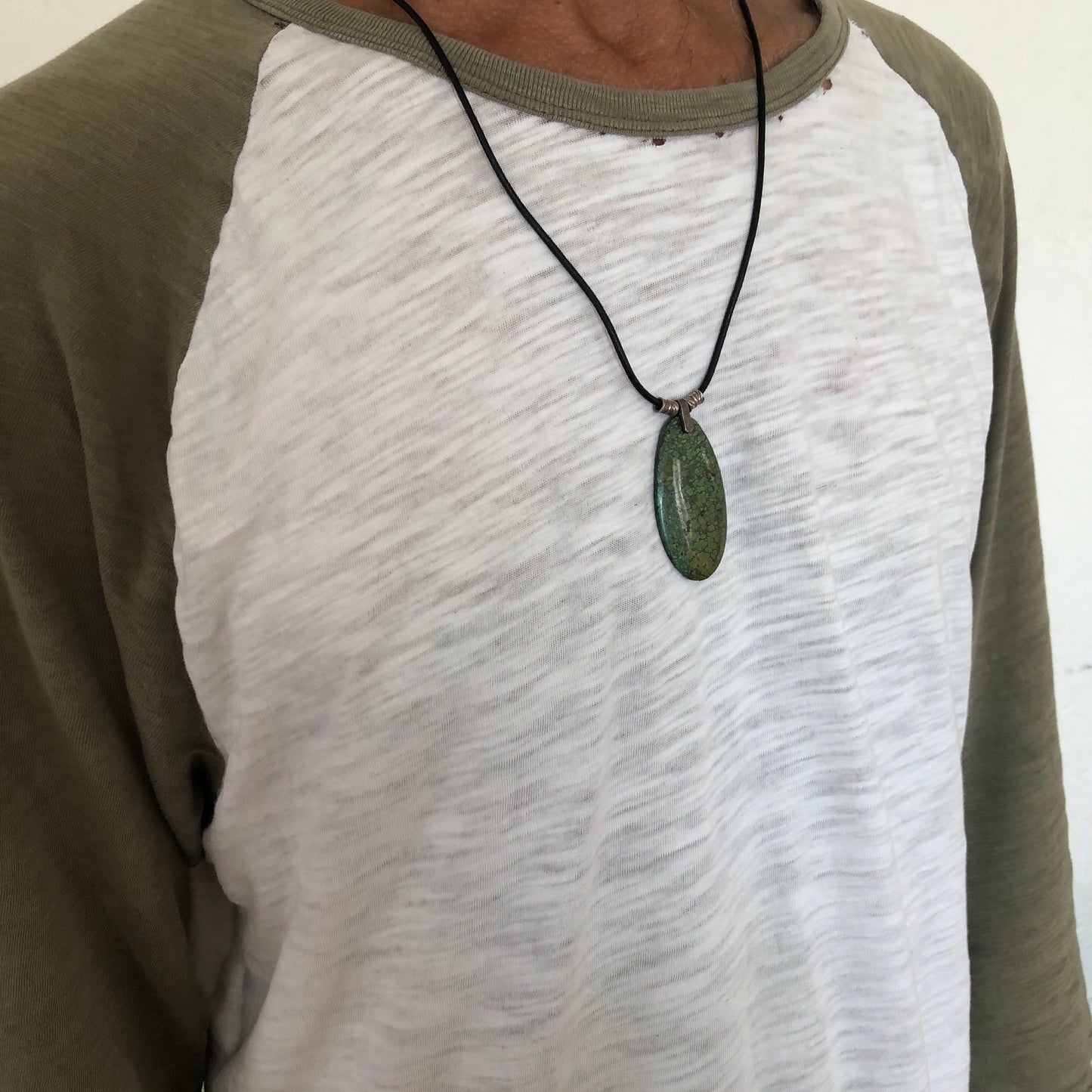 Tibetan Turquoise On Black Leather Necklace