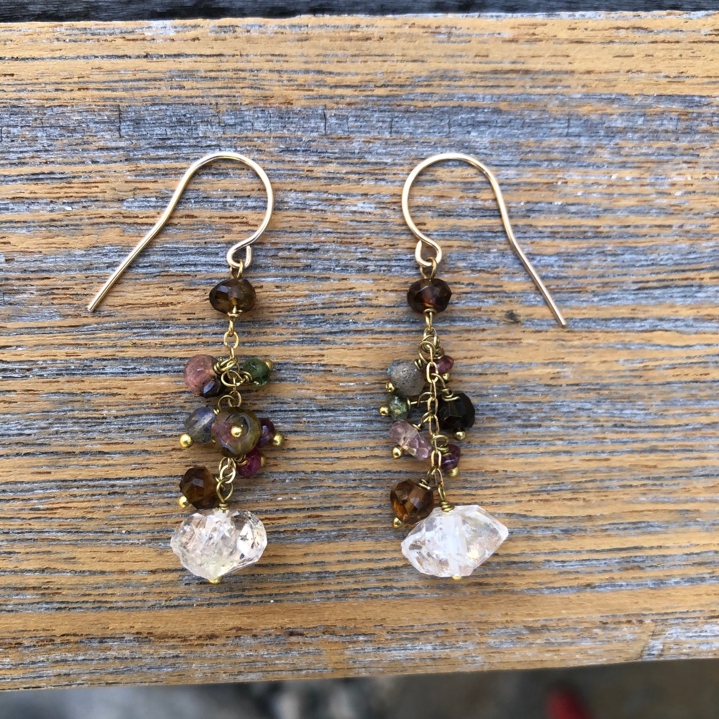 Herkimer Quartz And Tourmaline Dangle Earrings