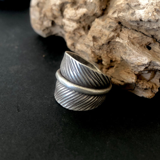 Etched Silver Feather Ring
