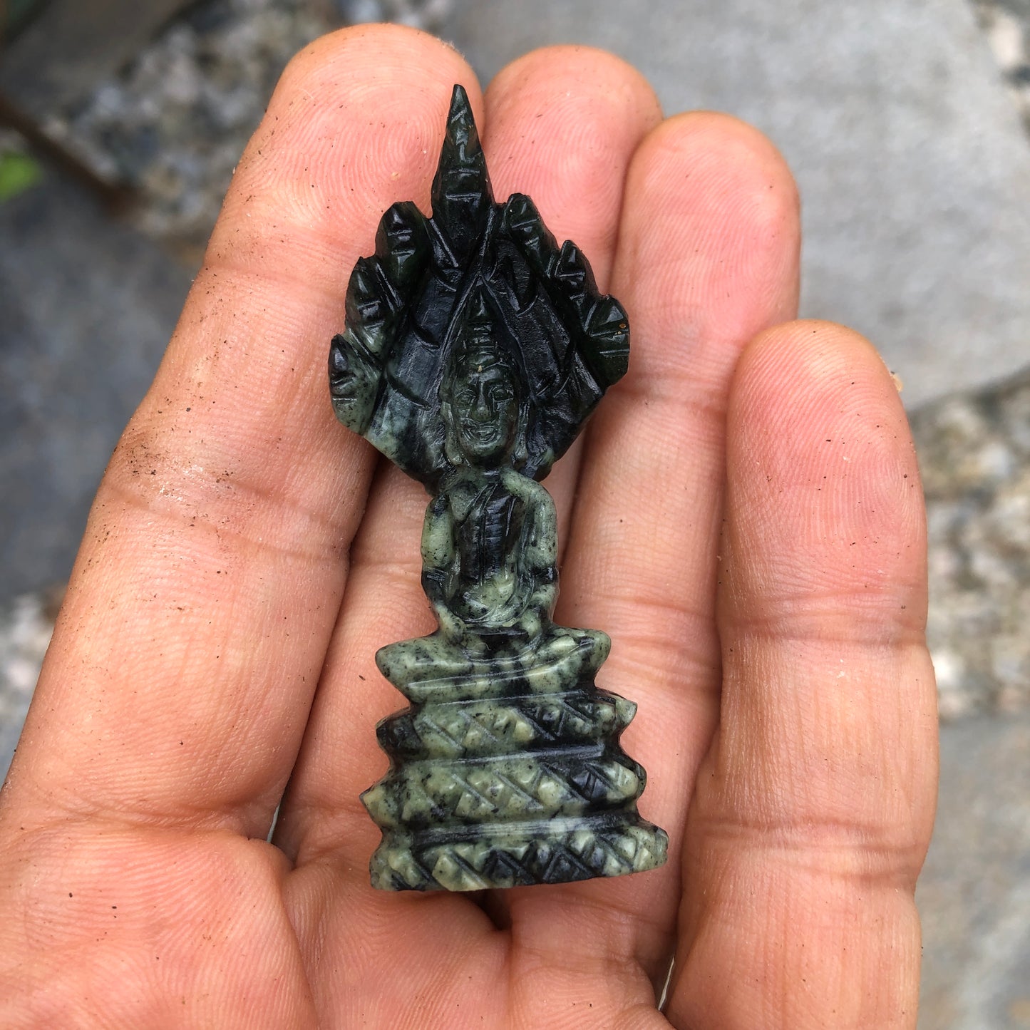 Green Jade Naga Buddha Figurine