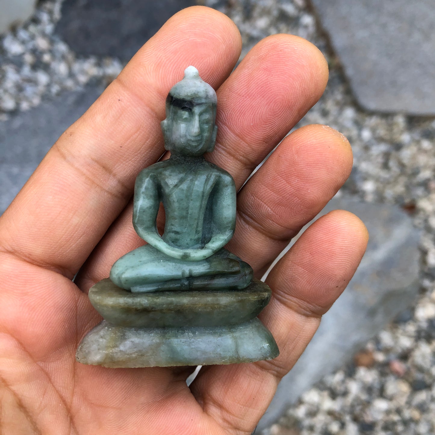 Green Jade Buddha In Dhyani Mudra Gesture Figurine