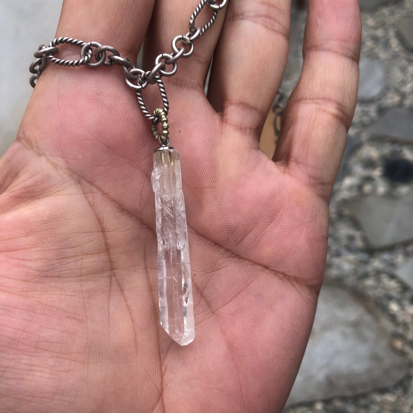 Himalayan Crystal Point Sterling Silver Chain Necklace