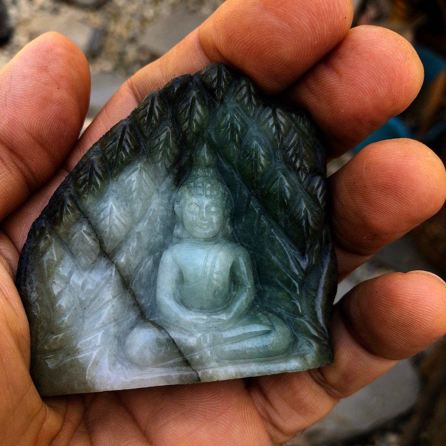 Seated Buddha Figurine In Green Jade