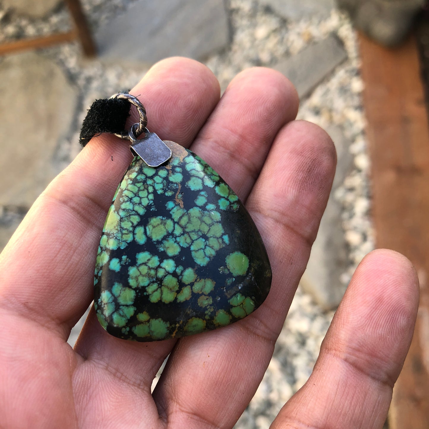 Tibetan Turquoise On Black Leather Necklace