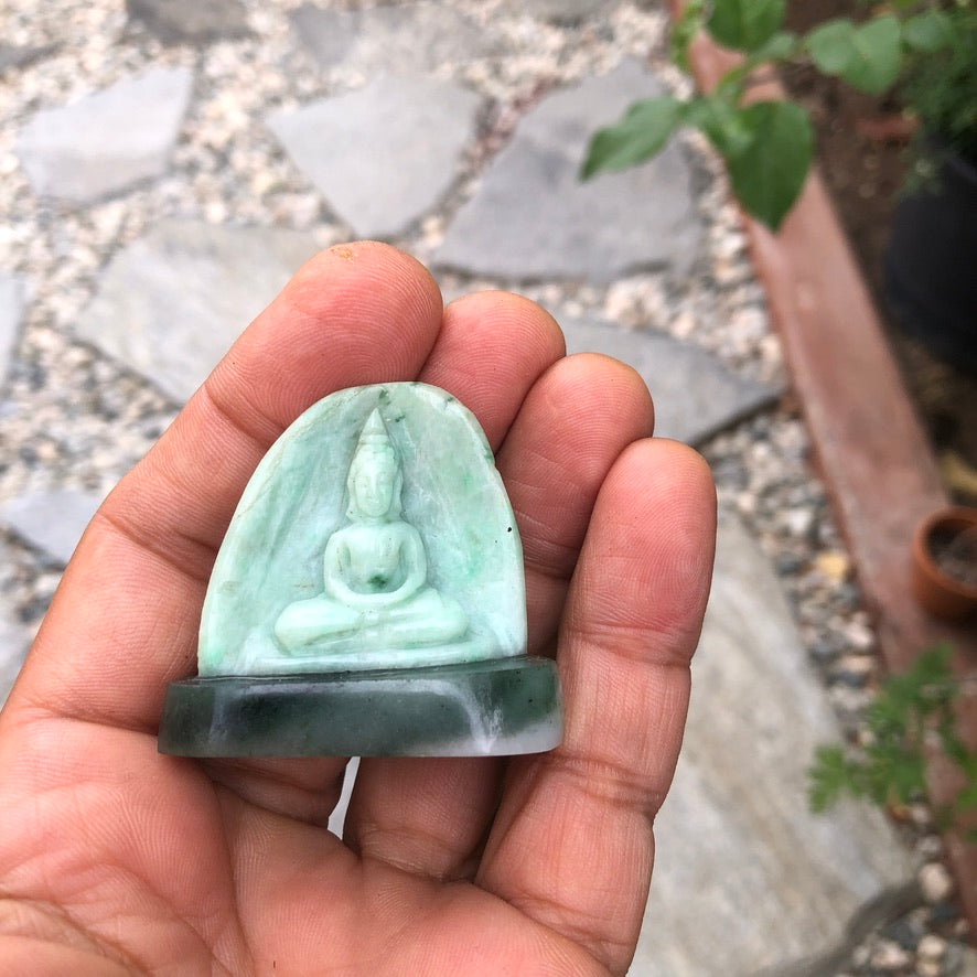 Seated Buddha In Green Jade