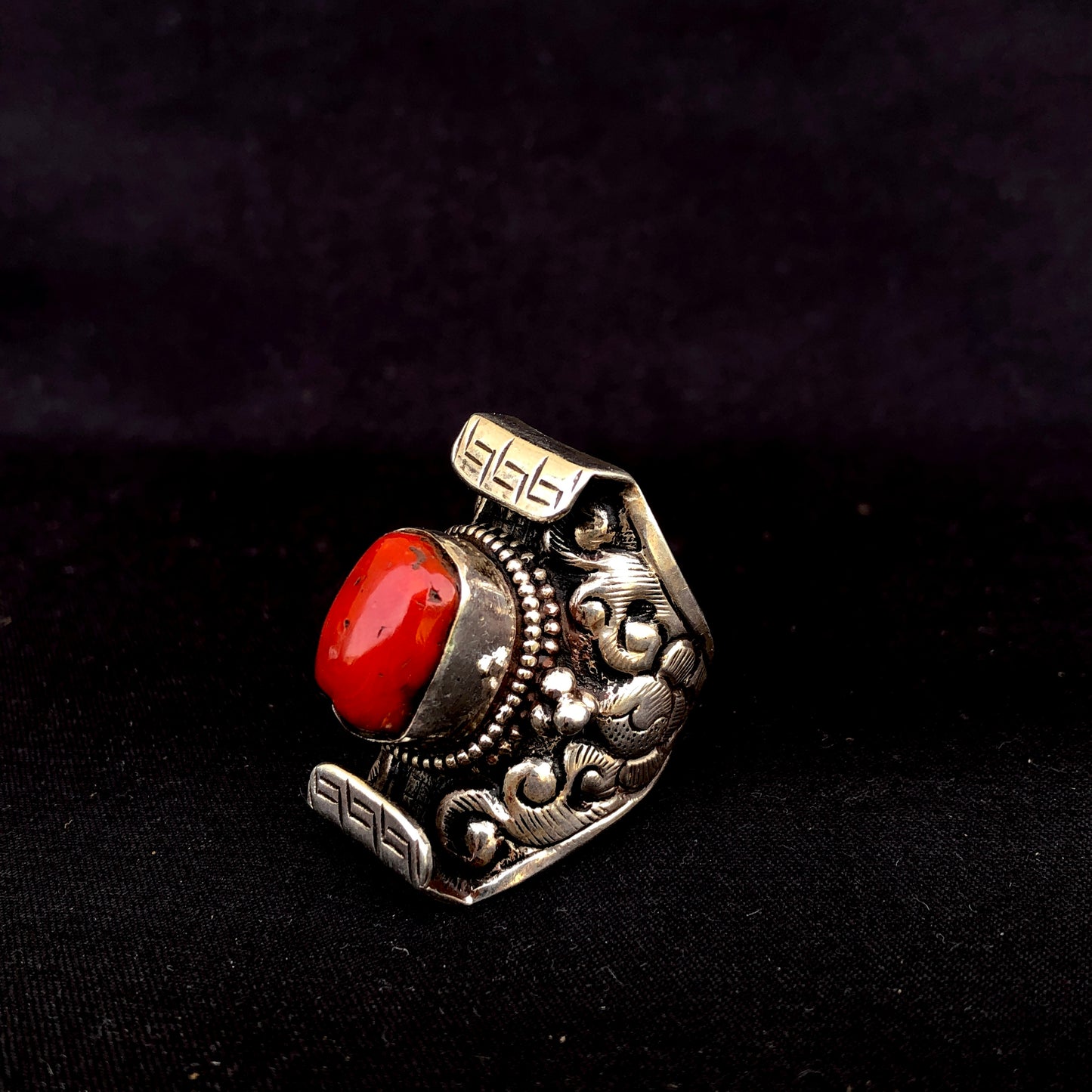 Tibetan Red Coral Saddle Ring