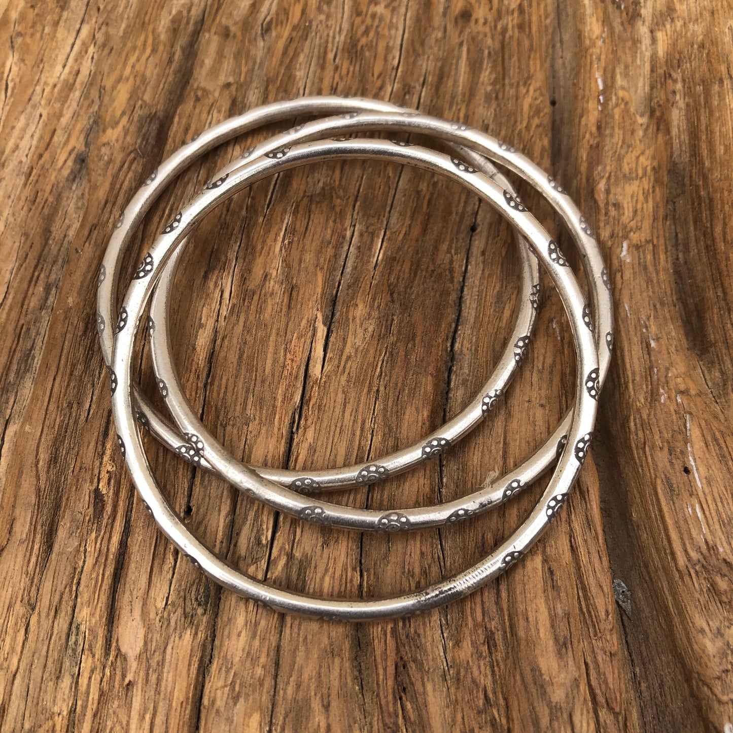 Etched Hilltribe Silver Bangle Bracelet