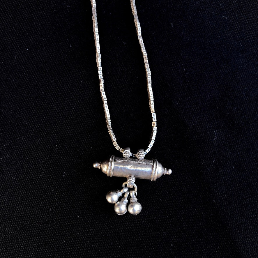 Rajasthani Silver Taviz Amulet Long Necklace