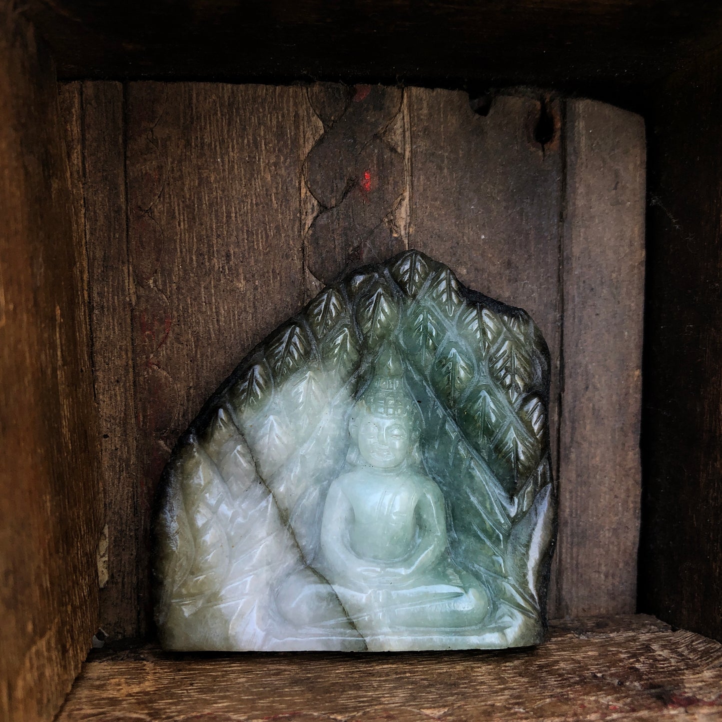 Seated Buddha Figurine In Green Jade