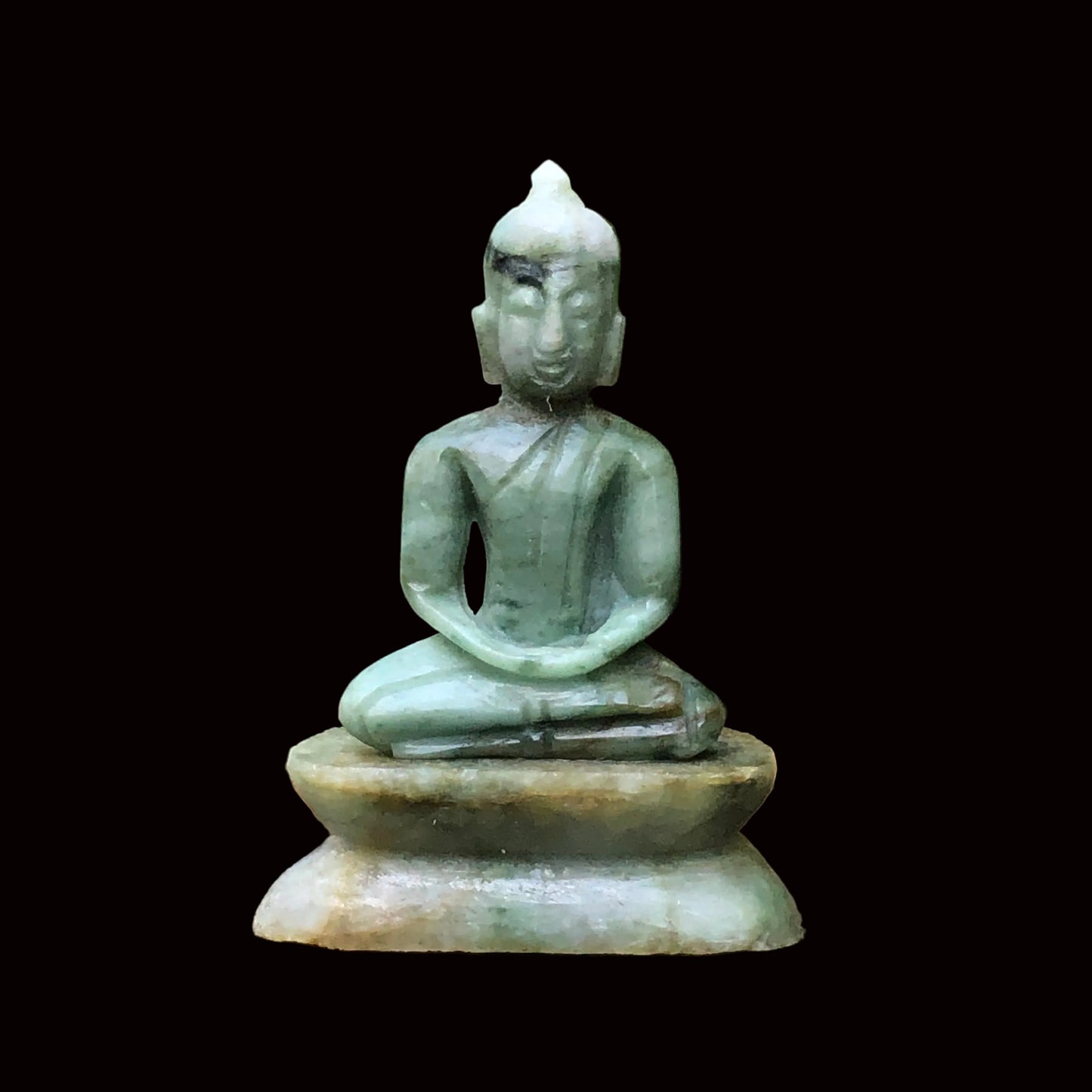 Green Jade Buddha In Dhyani Mudra Gesture Figurine