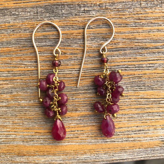 Wire Wrapped Ruby Dangle Earrings