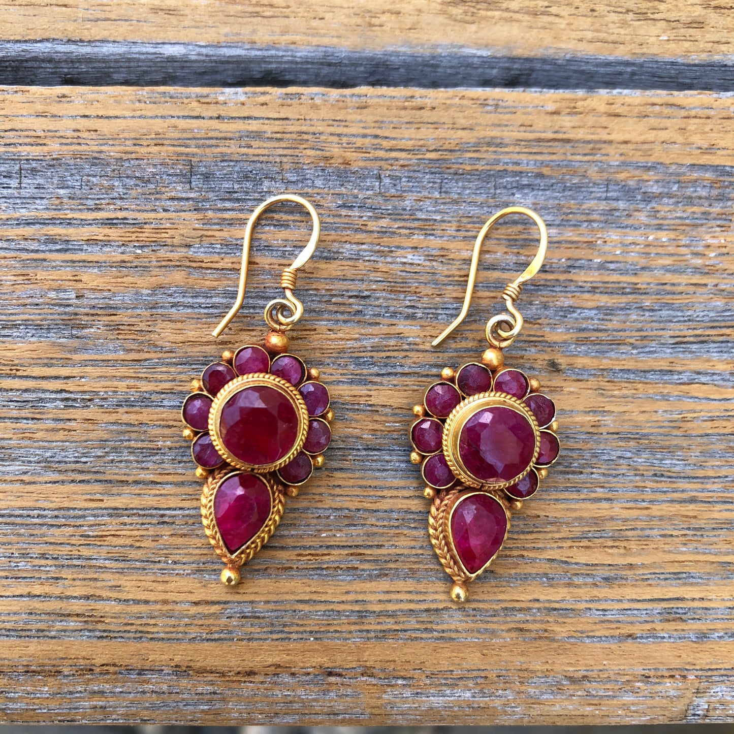 Faceted Ruby Dangle Earrings