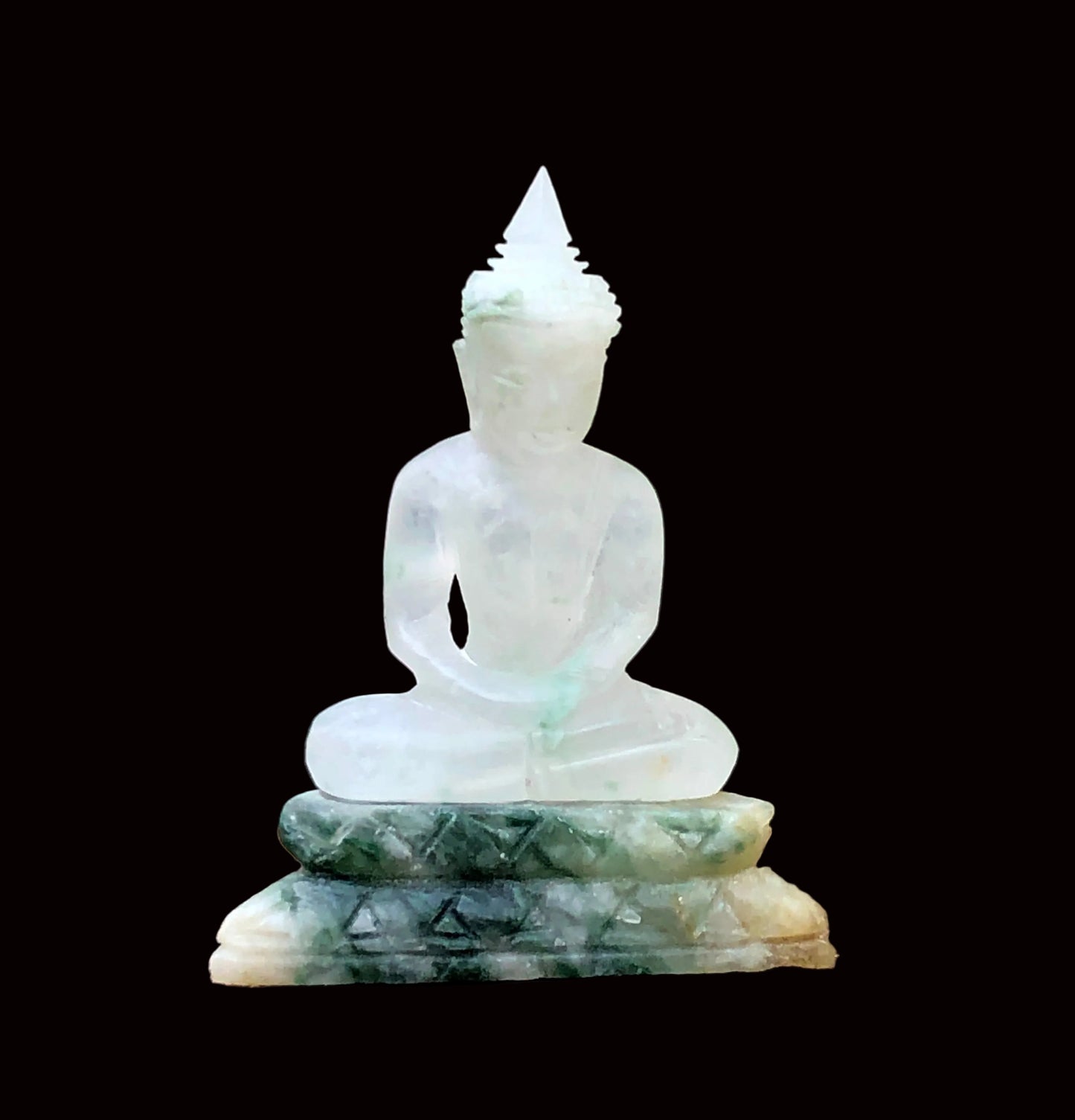 Green Jade Buddha In Dhyani Mudra Gesture Figurine