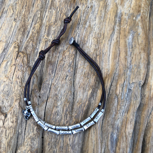 Hilltribe Silver Beads On Dark Brown Leather Cord