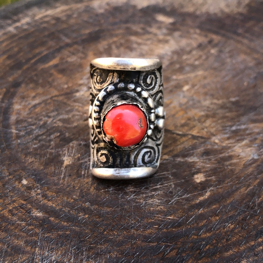 Vintage Red Coral Tibetan Saddle Ring