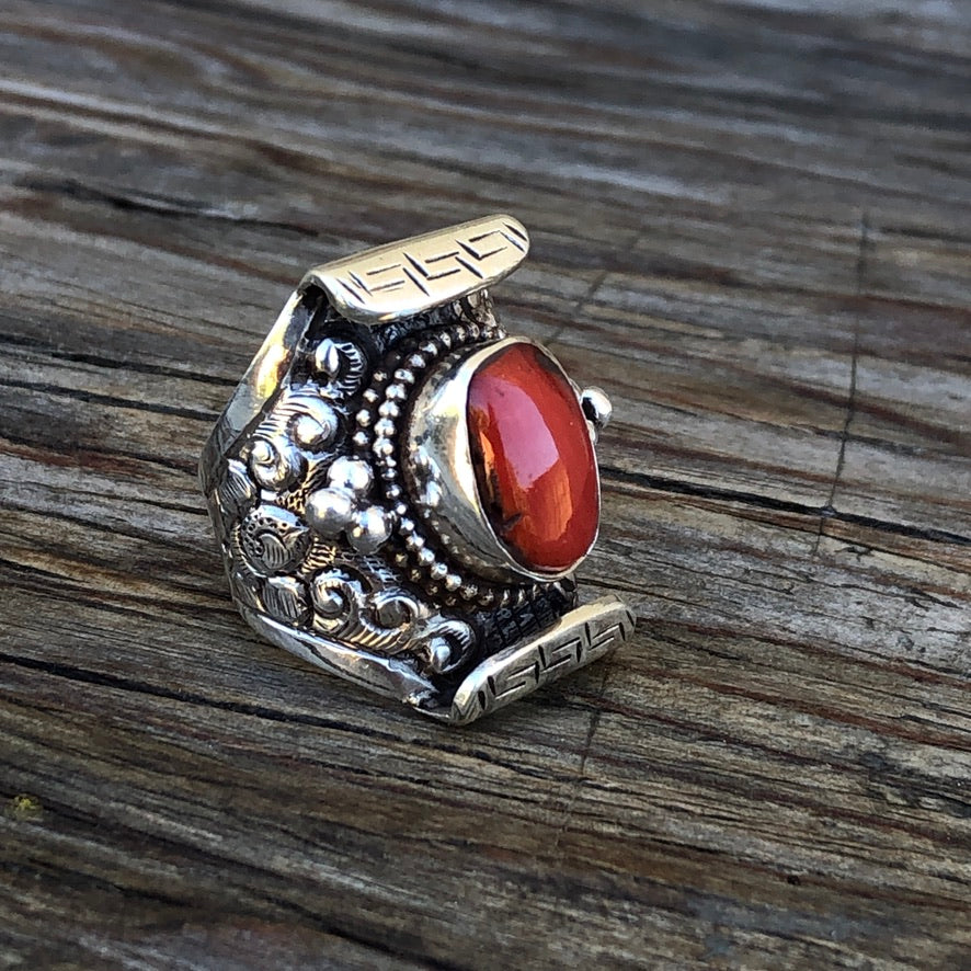 Tibetan Red Coral Saddle Ring