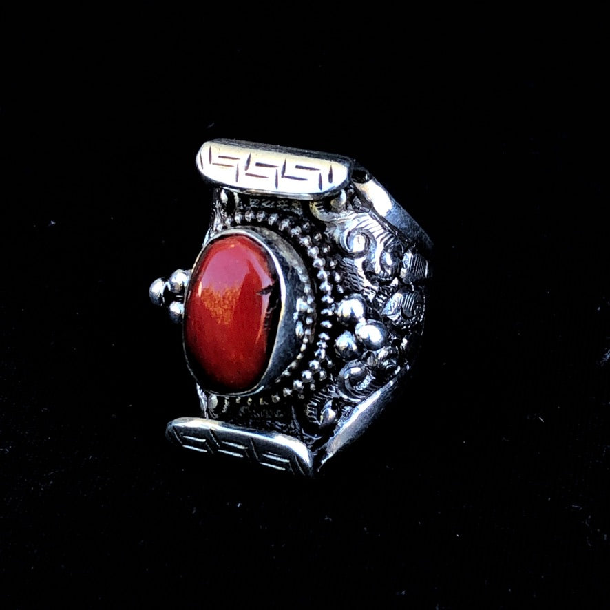 Tibetan Red Coral Saddle Ring