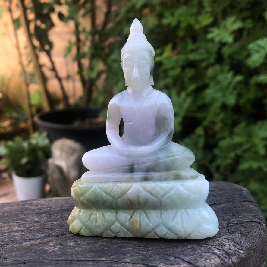 Seated Buddha Figurine In Green Jade - Trendivine