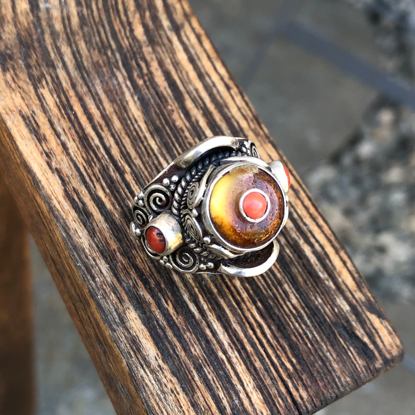 Tibetan Amber Silver Ring