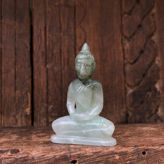 Seated Buddha Figurine In Natural Jade