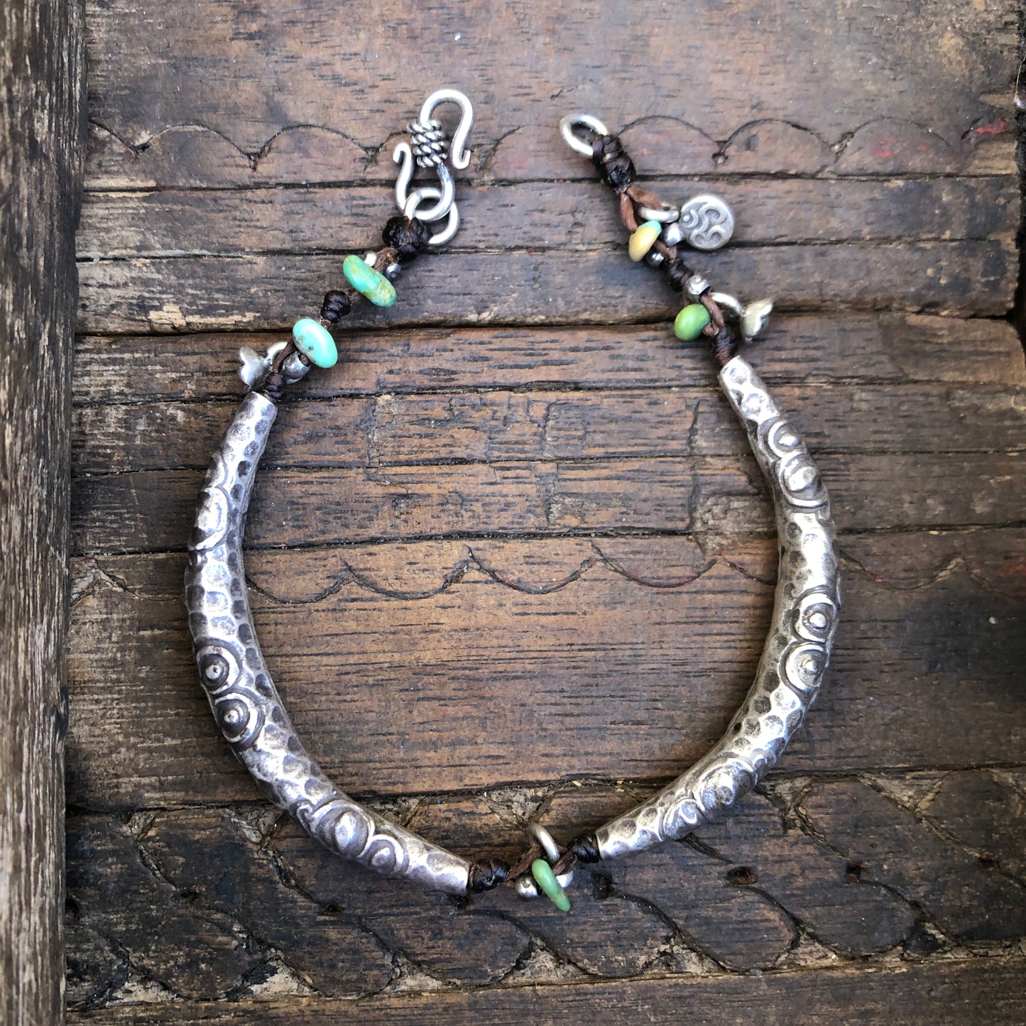 Hilltribe Silver And Natural Arizona Turquoise Beaded Bracelet