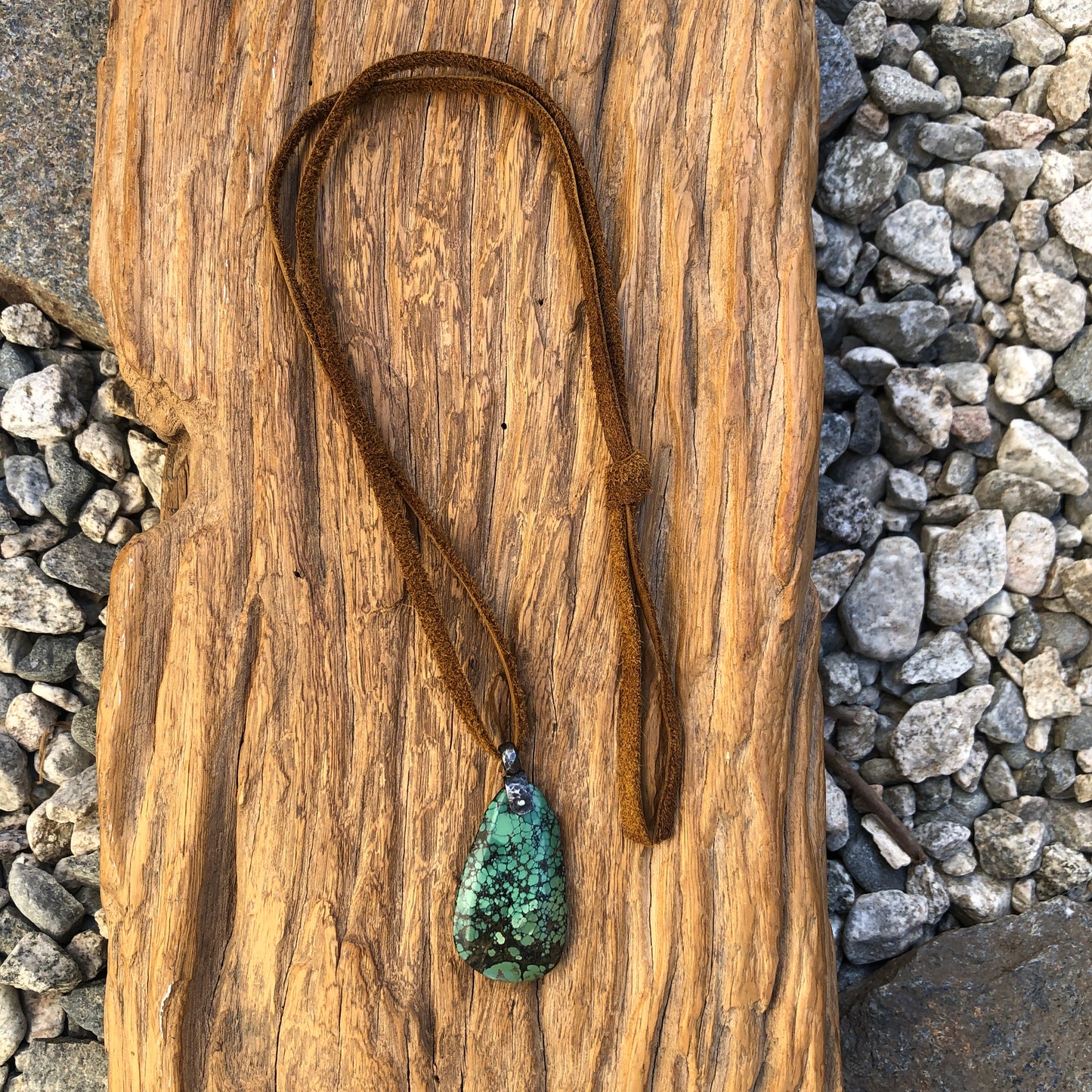 Tibetan Turquoise On Tan Leather Necklace