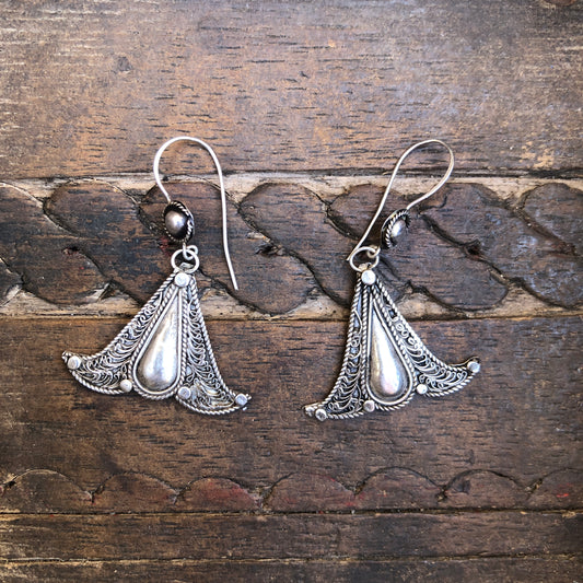 Silver Filigree Dangle Bell Earrings