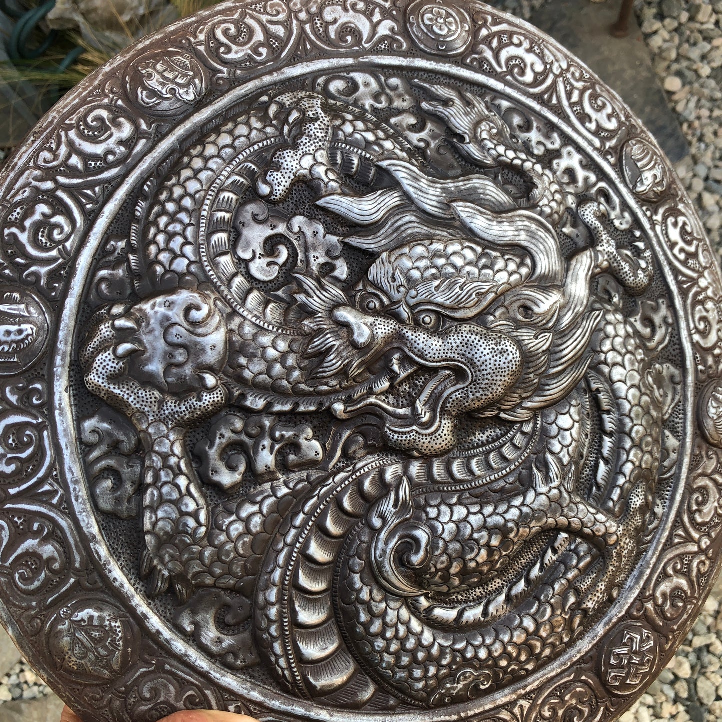 Engraved Iron Tibetan Dragon Wall Hanging