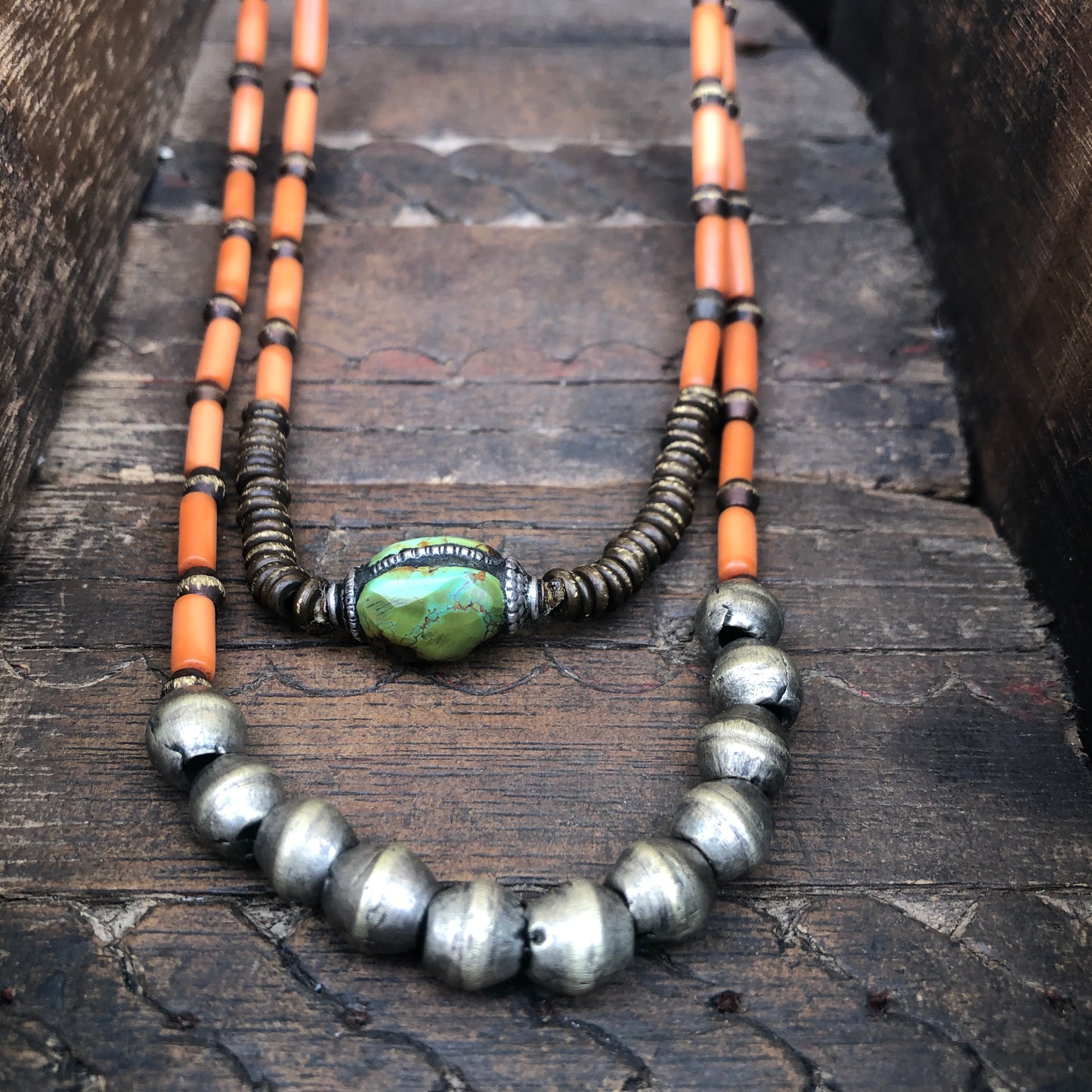 Vintage Naga Glass And African Trade Bead Long Necklace