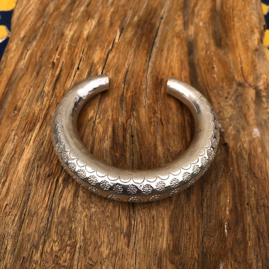 Etched Hilltribe Silver Bangle Bracelet