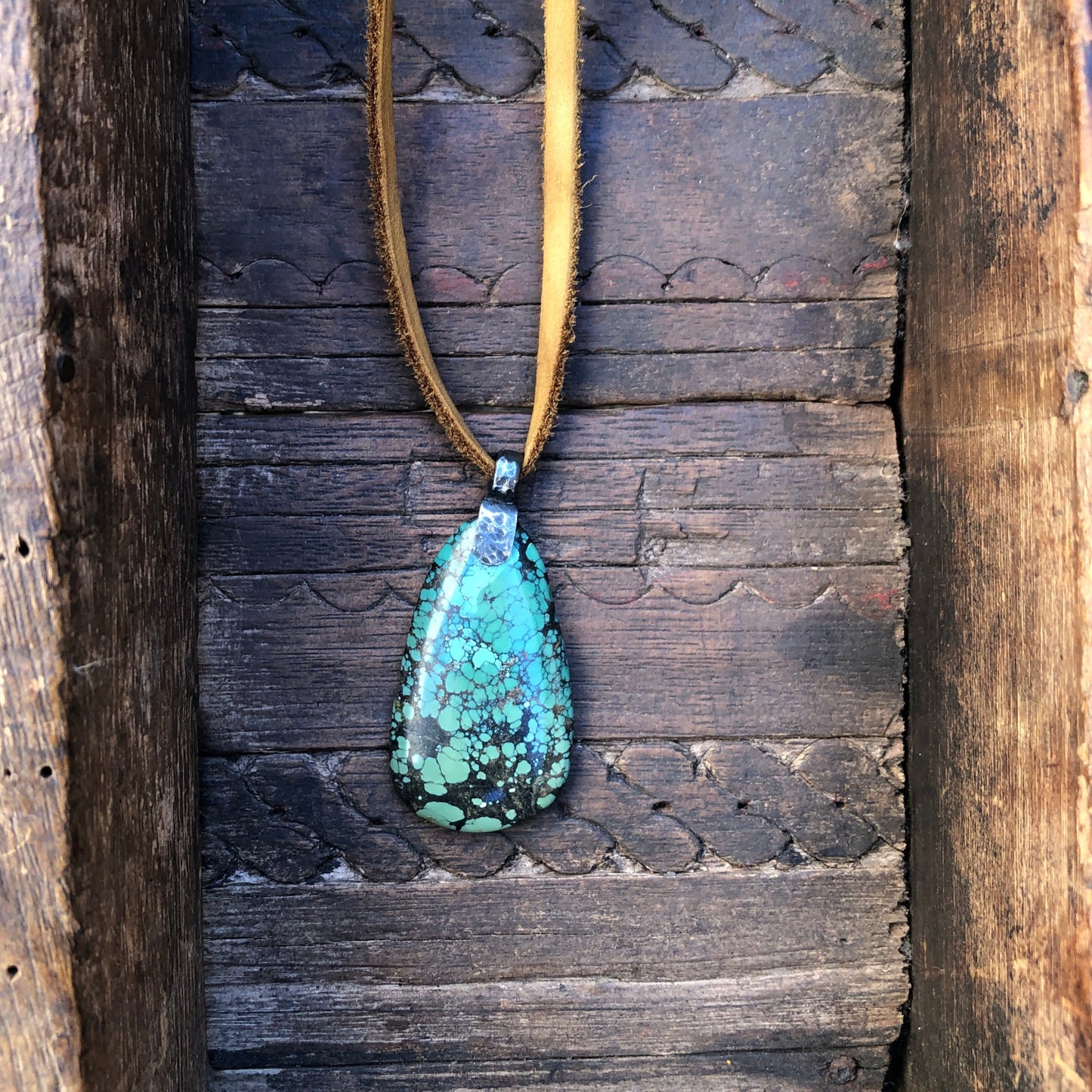 Tibetan Turquoise On Tan Leather Necklace