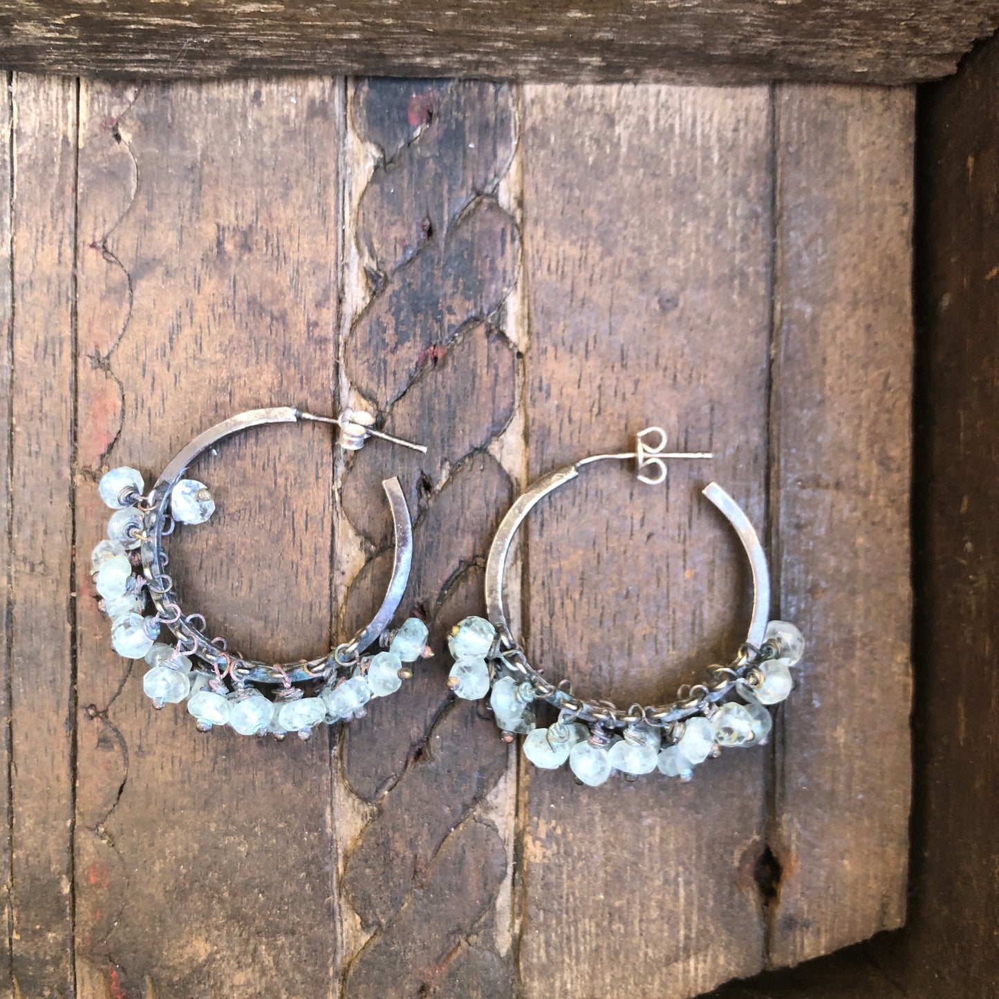 Aquamarine Silver Hoops