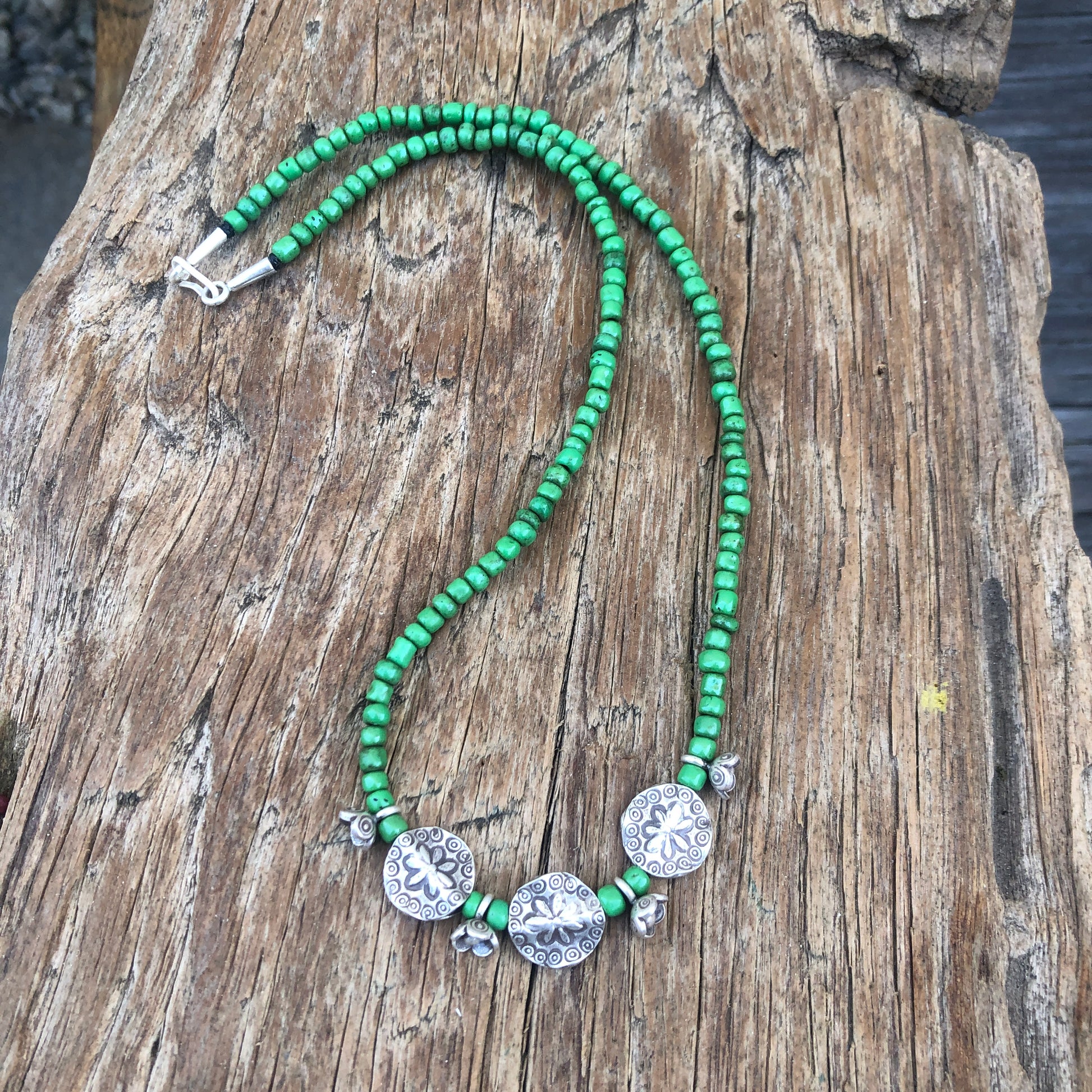 Hill Tribe Silver Glass Beaded Necklace 